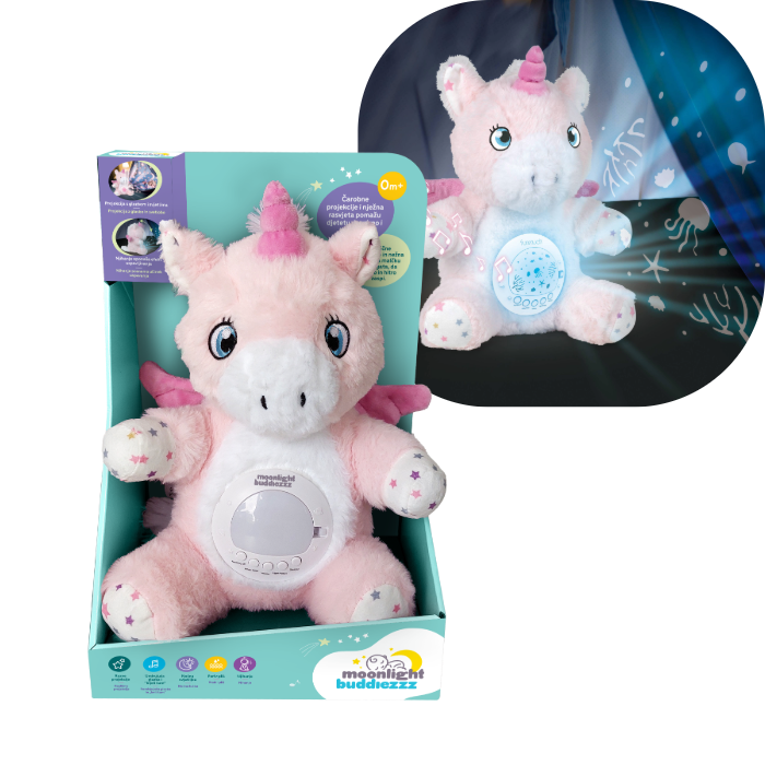 Moonlight Buddiezzz prošireno izdanje 3u1 igračka za mame i bebe, jednorog
